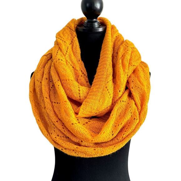Yellow Infinity Scarf Lace Knit Soft Oversized ~27” x 80” Marigold School Bus - Picture 1 of 4